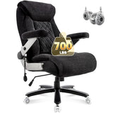 Fabric 700lbs Big and Tall Office Chair, Ergonomic Heavy Duty Executive Cloth Office Chair with 5D Flip Arms & Adjustable Lumbar Support & Dual Rubber Wheel, Large Thick Padded Extra Wide Seat, Black Sofetura