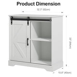 Panana Sliding Barn Door Buffet Sideboard Storage Cabinet Coffee Bar Kitchen Farmhouse Style (White) Panana