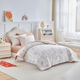 Joyreap 7pcs Cotton Comforter Sheet Set for Girls, Queen Size Bed in a Bag, Pink Flowers n Leaves Botanical Design, Soft n Cozy Kids Bedding Comforter Set for All Season- 88x88 inches Joyreap