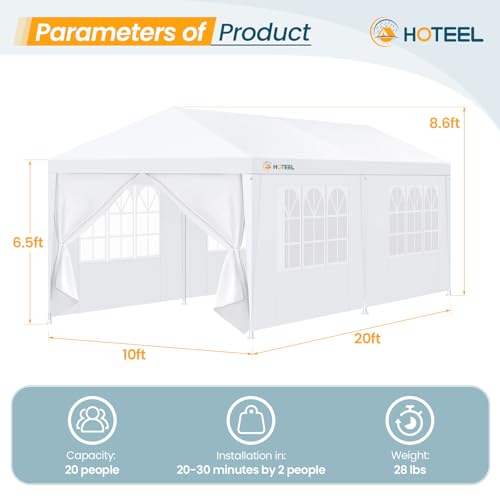 HOTEEL Canopy 10'x20' Party Tent with 4 Removable Sidewalls, All Season & Waterproof, White Hoteel