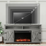 YESHOMY Fireplace TV Stand for Television up to 65+ Inch with Storage and Farmhouse Barn Doors, Entertainment Center with Cabinet and Shelves, Media Console for Living Room, Gray Wash YESHOMY