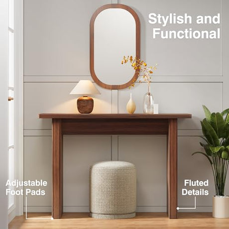 RUSTYER Fluted Entryway Console Table, Wooden Rectangular Sofa Table for Entrance, Narrow Wood Entryway Small Long Entry Table for Hallway, Living Room (Walnut) RUSTYER