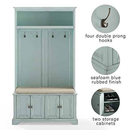 Crosley Furniture Holbrook Hall Tree, Distressed Seafoam Blue - WoodArtSupply