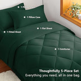 CozyLux Twin XL Comforter Set Emerald Green - 5 Pieces Twin Extra Long Bed in a Bag for College Dorm, All Season Bedding Set for Girls and Boys, Soft Bed Set with Comforter, Sheets, Pillowcase & Sham CozyLux