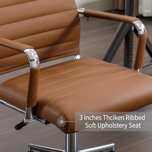 Office Desk Chair Leather, Conference Room Chairs with Wheels, Executive Modern High Back Ergonomic Swivel Rolling Ribbed Computer Chair(Brown) BoisKom