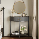 Trironsun Fluted Half Moon Console Table 2 Tier Narrow Entryway Table with Storage for Small Space Modern Wood Sofa Table with Doors and Gold Knobs Boho Home Decor Trironsun
