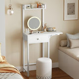 YATINEY Small Vanity Desk Without Mirror, Makeup Vanity Table for Small Space, Compact White Dressing Table with Fold-up Panel and Fabric Drawer, for Bedroom, Easy Assembly, White YATINEY