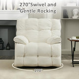 Pationate Oversized Rocker Recliner Chair,Power Swivel Recliner for Living Room,Overstuffed Extra Wide Rocking Recliners with Breathable Soft Fabric,Up to 350lbs (Power, White)