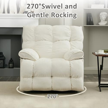 Pationate Oversized Rocker Recliner Chair,Power Swivel Recliner for Living Room,Overstuffed Extra Wide Rocking Recliners with Breathable Soft Fabric,Up to 350lbs (Power, White) Pationate