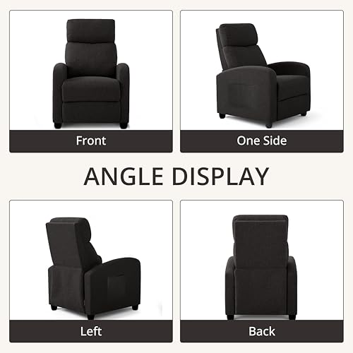 zzlay Recliner Chair for Living Room, Modern Adjustable Home Theater Seating Single Sofa Manual Push Back Armchair with Soft Linen Upholstery & High Backrest for Small Spaces, Linen-Black