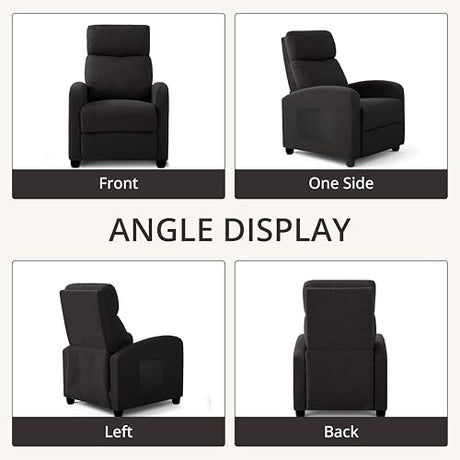 zzlay Recliner Chair for Living Room, Modern Adjustable Home Theater Seating Single Sofa Manual Push Back Armchair with Soft Linen Upholstery & High Backrest for Small Spaces, Linen-Black zzlay