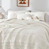 WDCOZY Boho Ivory Twin Quit Size Bedding Sets with 1 Pillow Sham, Cream White Farmhouse Lightweight Soft Bedspread Coverlet for All Season, 2 Pieces, 68x90 inches WDCOZY