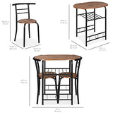 Best Choice Products 3-Piece Wooden Round Table & Chair Set for Kitchen, Dining Room, Compact Space w/Steel Frame, Built-in Wine Rack - Black/Brown Best Choice Products