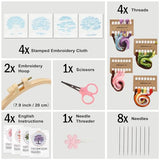 Sivilife Embroidery Starter Kit for Beginners, 4 Sets Stamped Cross Stitch Kits for Adult, Seasonal Tree Pattern Hand DIY Kits with 2 Embroidery Hoop Instructions Color Threads Needles and Scissor