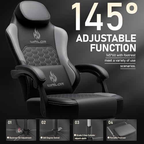 WAILOR Gaming Chair with Massage and Packet Spring Cushion,Ergonomic Gamer Chairs for Adults with Footrest 300lbs,High Back Gamer Leather Chair with Headrest and Lumbar Support WAILOR