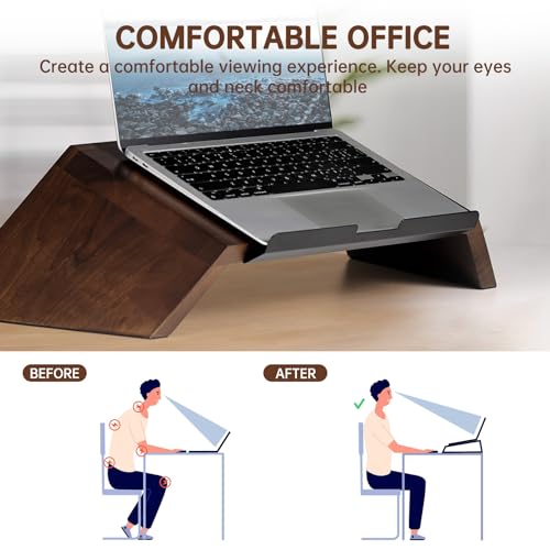 LifeSpan Fitness Ergonomic Wooden Laptop Stand, Desk Riser for 10-17.5" Laptops (19x9.5x3-6", Walnut) - WoodArtSupply