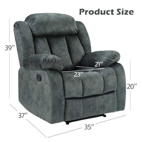 INZOY Manual Recliner Chair with Padded Armrest, Wall-Hugger Single Sofa Recliners with Overstuffed Back, Classical Fabric Reclining Chairs for Living Room Theater Seating, Grey