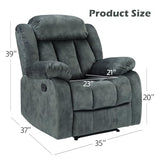 INZOY Manual Recliner Chair with Padded Armrest, Wall-Hugger Single Sofa Recliners with Overstuffed Back, Classical Fabric Reclining Chairs for Living Room Theater Seating, Grey