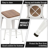 Alunaune 24" Metal Bar Stools Set of 4 Industrial Backless Counter Height Barstools Kitchen Patio Stool Stackable with Wooden Seat- White Alunaune