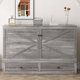 PUREMIND Full Murphy Bed Cabinet with Mattress Included, Bedroom Cabinet Beds with USB Charging Station, Murphy Chest Bed with Storage Drawers, Horizontal Wallbed for Guest Room Grey PUREMIND