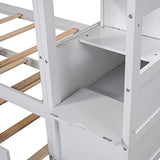 Merax Twin Over Twin Bunk Bed with Trundle, Solid Wood Stairway Bunk Bed Frame with 3 Storage Cabinet Staircase, No Spring Box Required, White Merax