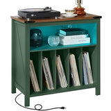 Joaxswe Large Record Player Table with Charging Station & LED Lights, Green Vinyl Record Storage Cabinet Holds up to 230 Albums, Turntable Stand with Display Shelf for Music Room Bedroom Living Room Joaxswe