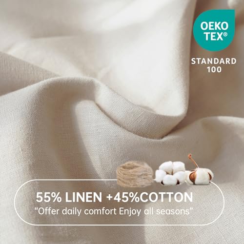 Simple&Opulence Linen Fitted Sheet (1 Piece) - 14 Inch Deep Pocket Mattress Cover Natural Flax Cotton Blended Soft Breathable Bedding - Linen, King Size Simple&Opulence