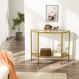SAYGOER Glass Half Moon Console Table 2 Tier Narrow Entryway Table with Gold Metal Frames, Modern Couch Table Small Entry Way Tables, Easy Assembly, Clear Glass Gold Frames SAYGOER