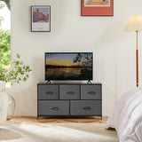 Dresser for Bedroom with 5 Drawers, Anti-Tip Wide Fabric Chests Storage Organizer Tower Furniture, TV Stand for TV up to 45 inch with Wooden Top Metal Frame for Clothes, Living Room, Hallway, Entryway Atilioo