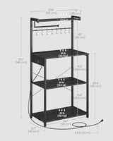VASAGLE Kitchen Bakers Rack with Power Outlet, Coffee Bar 4-Tier with 8 S Hooks, Microwave Stand, Adjustable Shelf, for Small Spaces, Charcoal Gray and Ink Black UKKS014B01V1