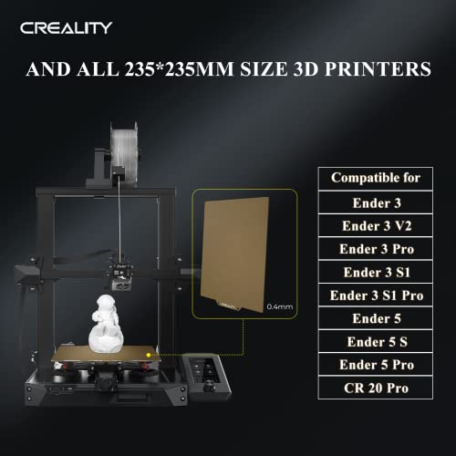 Creality Official PEI Plate with Adhesive for Creality Ender 3/Ender 3 Pro/Ender 3 V2/Ender 3 S1/Ender 3 S1 pro/Ender 3 neo/Ender 3 v2 neo/Ender 5/Ender 5 Pro and All 265*250*8mm, Size 3D Pri - WoodArtSupply