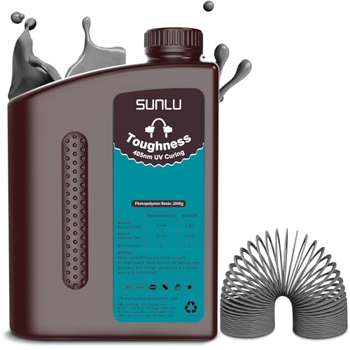 SUNLU High Toughness 3D Printer Resin, Enhanced Flexible 3D Printing Photopolymer Resin, 405nm UV Fast Curing 3D Resin for Most LCD DLP SLA Resin 3D Printers, Bendable and not Brittle, 2000g Dark Grey