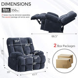 Oversized Power Zero Gravity Recliner Chairs for Adults, Electric Reclining 0 Gravity Chair for Big Man,Soft Fabric Overstuffed Single Recliners with USB Charger Port for Living Room, Blue