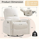 AEMEIOS Swivel Rocker Recliner, Manual Swivel Glider Nursery Recliner Chair with Adjustable Headrest and Lumbar Support, Rocking Recling Chairs for Small Space, Living Room, Bedroom, White