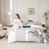 Erosebridal Boho Mid Century Queen 7 Pcs Bedding Set, Contemporary Bohemian Minimalist Comforter Set with Sheets, Abstract Geometric Bed in A Bag, Sage Tropical Palm Leaves Retro Elegant Zen Bed Sets Erosebridal