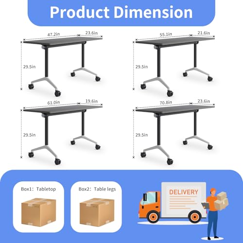 ZanyCajole Conference Room Table, Folding Conference Table with Silent Wheels, Modular Flip Top Mobile Training Tables for Office, Training Room, Meeting Rooms, School, 2-16 Person (10, Grey, 70.8in) ZanyCajole