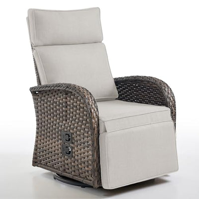 Belord Dual-Adjust Outdoor Swivel Recliner Chair – Reclining Patio Chair with Adjustable Backrest and Footrest, All-Weather Wicker Chaise Lounge Chair Outdoor for Pool Deck Brown (Upgraded 2.0)