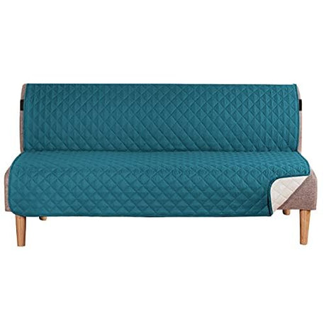 H.VERSAILTEX Reversible Futon Cover Water Repellent Armless Sofa Slipcover Washable Furniture Protector with Adjustable Elastic Strap Anti-Slip Futon Bed Cover for Dogs 70" Width Seat(Dark Teal/Beige) H.VERSAILTEX
