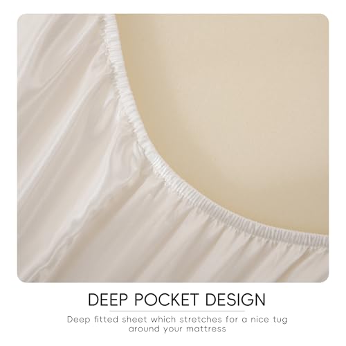 Sleeplite 4 Piece Luxury Satin Bed Sheets Set with Pillowcases - Ultra Soft & Silky, Hypoallergenic & Wrinkle-Free, Hotel Quality Comfort Bedding, Size Full, Snow White Sleeplite