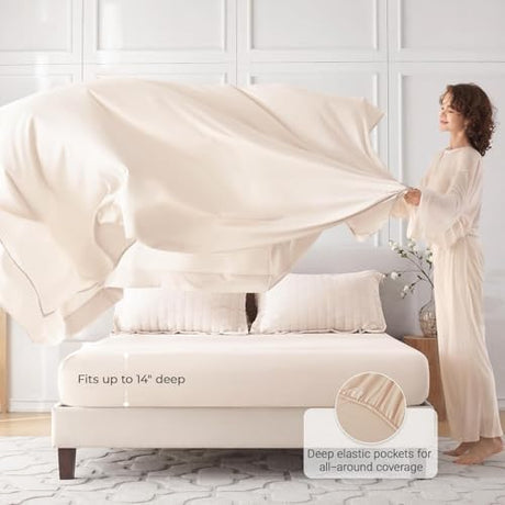 MUXHOMO 7 Pieces Full Comforter Set, Seersucker Bed in a Bag Full Size, All Season Luxury Bedding Set with Comforter, Flat Sheet, Fitted Sheet, Pillowcases & Shams, Beige MUXHOMO