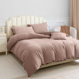 PURE ERA Jersey Knit Duvet Cover Set 100% T-Shirt Cotton Super Soft Comfy 3pc Bedding Set with Zipper Closure (Petal Pink/Dark Brown, Queen, 90"X90") PURE ERA