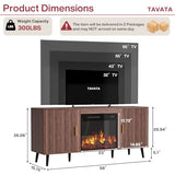 TAVATA 58" Fireplace TV Stand with 23" Fireplace Up to 65" TVs, Fluted Modern Entertainment Center with Storage Cabinet and Adjustable Shelves, Media TV Console Table for Living Room, Brown TAVATA