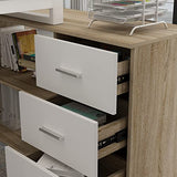 Homsee Home Office Computer Desk Corner Desk with 3 Drawers and 2 Shelves, 55 Inch Large L-Shaped Study Writing Table with Storage Cabinet - Walnut and White Homsee