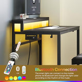 YATINEY 47.2" Computer Desk with Charging Station and LED Lights, Gaming Desk with Monitor Stand, 2-Tier Home Office Desk with 4 Side Hooks, for Living Room, Home Office, Black DN12UDBB YATINEY