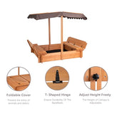 BIRASIL Wood Sandbox with Cover, Sand Box with 2 Bench Seats for Aged 3-8 Years Old, Sand Boxes for Backyard Garden, Sand Pit for Beach Patio Outdoor (Natural Wood, 48 Inch) BIRASIL