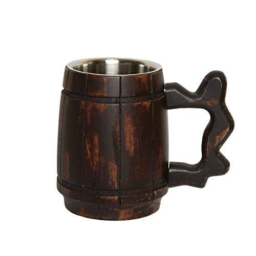 GoCraft Handmade Wooden Beer Mug with 18oz Stainless Steel Cup | Great Beer Gift Ideas Wooden Beer Tankard for Men | Vintage Bar accessories - Barrel Brown Classic Design - WoodArtSupply