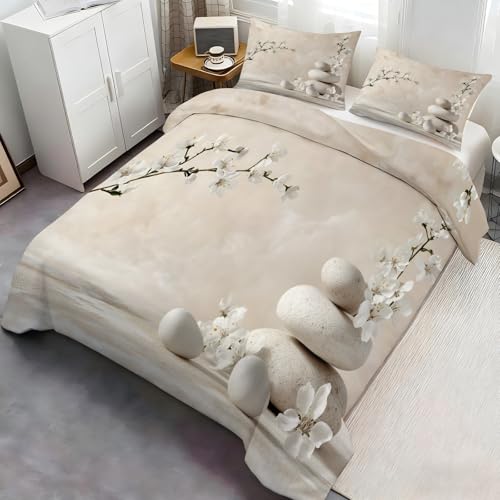 YFIOYI Stones Comforter Set, Minimalist Bedding Set, Tranquil Decorative 3 Piece Bedding Set with 2 Pillow Shams, with Zipper（Long Single） YFIOYI