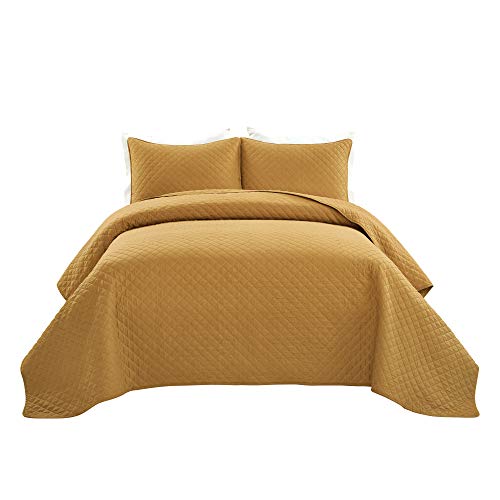 Lush Decor Ava Quilt Diamond Pattern Solid 3 Piece Oversized Bedding Blanket Bedspread Set - Full/Queen - Mustard Lush Decor
