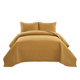 Lush Decor Ava Quilt Diamond Pattern Solid 3 Piece Oversized Bedding Blanket Bedspread Set - Full/Queen - Mustard Lush Decor