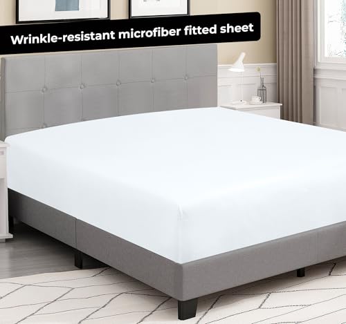 Royale Linens 6 Pack Twin Fitted Sheet Set - Bottom Sheet - Ultra Soft & Breathable - Brushed 1800 Microfiber - Wrinkle & Stain Resistant - Hotel Quality Deep Pocket Stretches Up to 16" (Twin, White) ROYALE LINENS